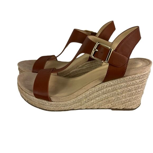 Kenneth Cole Reaction Card Wedge Espadrille Platform Sandals Brown Size 9 Boho - Picture 1 of 9